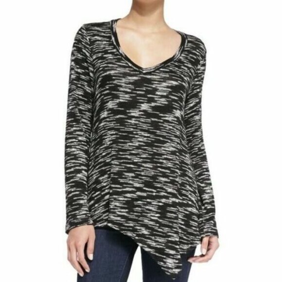 Splendid Carlow Sweater Top M Asymmetrical Space Dye Loose Knit Black White B9 - Picture 1 of 7